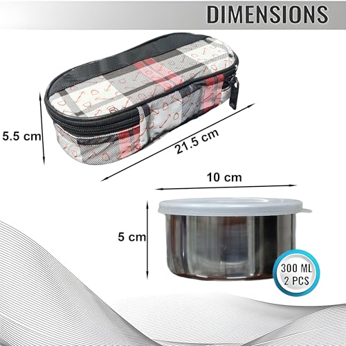 Image of Taxton Stainless Steel Lunch Box with 2 Containers and Insulated Carry Bag, Checkered Pattern, Plastic Lid (Black)