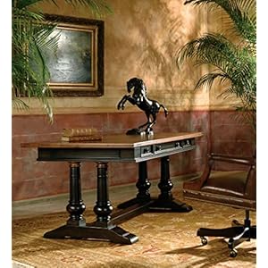 Hekman Furniture Tuscan Estates Trestle Writing Desk–Rubbed Onyx Finish Select Solids Veneers Blind Tooled Leather Inset Top Antique Brass Hardware Home Office Furniture