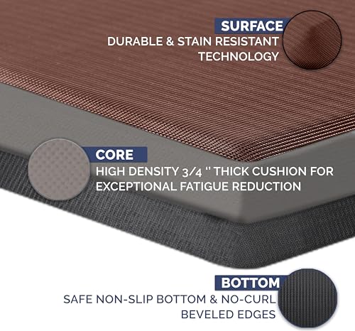 ComfiLife Anti Fatigue Floor Mat – 3/4 Inch Thick Kitchen Mats for Floor, Standing Desk Mat, Kitchen Rug – Comfort at Home, Office – Durable – Stain Resistant – Non-Slip Bottom (24" x 70", Brown)