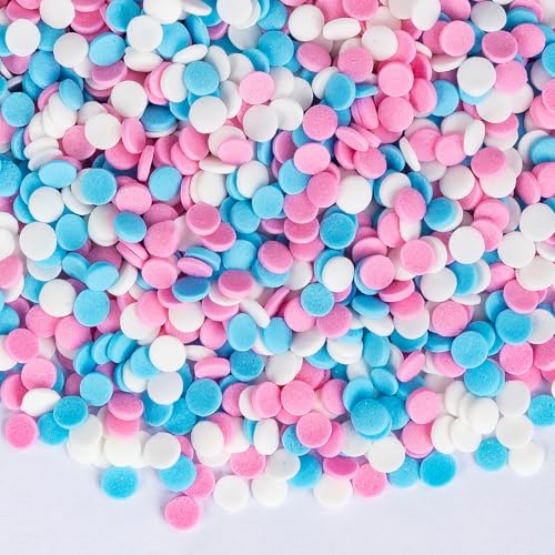 Image of Edible Pastel Sprinkles for Cake Decorating,Pink Blue White Round Confetti,Gender Reveal Sprinkle,Princess Sugar Sprinkle Circular Candy for Cake Baking,Cupcake Cookie Donut Desserts Decorations, Baby Shower Birthday Party Supplies | 130g Pink Blue White Circle Sugar for Baby Shower Baking,Princess Sprinkle,Cupcake Toppers,Birthday Party Dessert Decorations