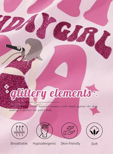 Image of in My Birthday Girl Era Shirt - Kid Spark Pink Tshirt Youth Singer Glitter Short Sleeve Tee Party Outfit Summer Top(Pink,150,1525b)