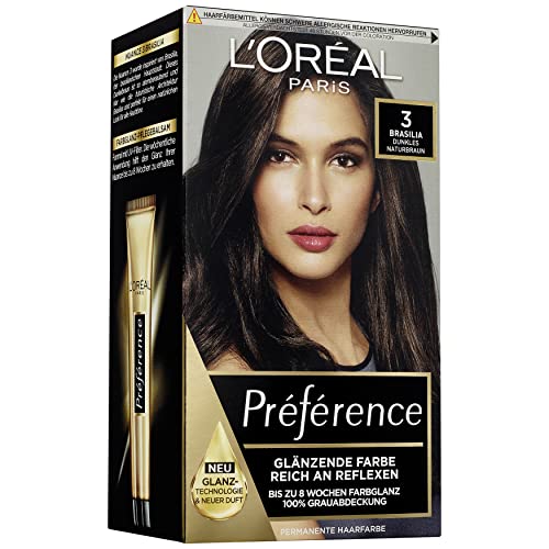 L'Oréal Paris Préférence - Set de 3 tintes permanentes para el cabello con coloración y bálsamo para el cuidado del cabello, 3 castaño oscuro