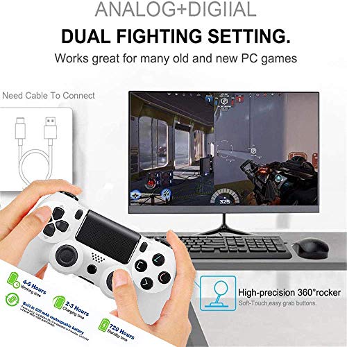 PS4 Controller, Wireless Gamepad for Playstation 4/Pro/Slim/PC(7/8/8.1/10) with Motion Motors and Audio Function Mini LED Indicator USB Cable and Anti-Slip 【Upgraded Version】 White