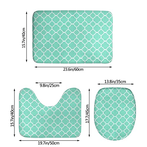 UBINYSS Badematte + Konturmatte + Toilettendeckelbezug, Minze Vierpassmuster 3 Stück Badematte Set, mit Anti-Rutsch-Klebeboden – Bild 4