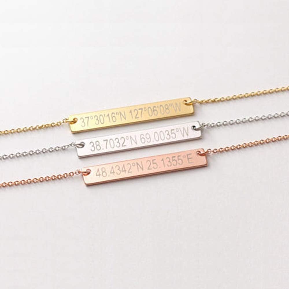 LONAGO Personalized Bar Pendant Necklace Engraved Name Bar Necklace - Image 3