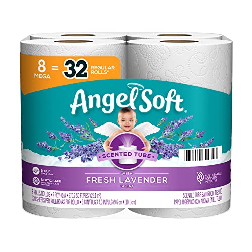 Angel Soft® Toilet Paper with Fresh Lavender Scent, 8 Mega Rolls = 32 Regular Rolls, 2-Ply Bath Tissue, 320 Sheets (Pack of 8) Angel Soft® Toilet Paper with Fresh Lavender Scent, 8 Mega Rolls = 32 Regular Rolls, 2-Ply Bath Tissue, 320 Sheets (Pack of 8)