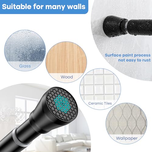 Image of Shower Curtain Rod 45-77 Inch Black Shower Tension Rod Adjustable Curtain Rod No Drilling Tension Curtain Shower Rods for Bathroom Windows