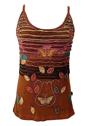 Agan Traders 2026 Winter Rib Knit Cotton Tank Tops for Women - Boho Gypsy Handcrafted Embroidery Patchwork Winter Tops (142 RB, M) Orange Rust