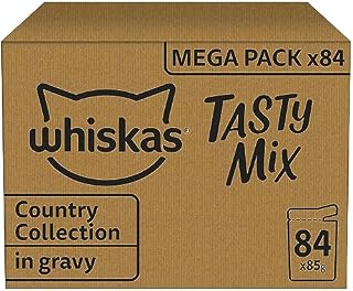 Whiskas Adult 1+ mokra karma dla kotów Tasty Mix Country Collection w sosie, 84 porcje, 84 x 85 g (1 duże opakowanie)  wysokiej jakości karma dla kotów mokra, dla dorosłych kotów