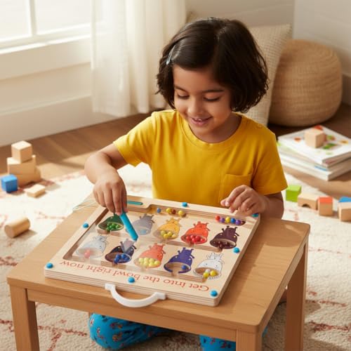 Image of Hop N Play 3 in 1 Magnetic Color and Number Maze, Montessori Toys for 2+ Year Old, Wooden Magnet Board Counting & Color Sorting Toddler Activities Educational Fine Motor Skills Toys Gifts