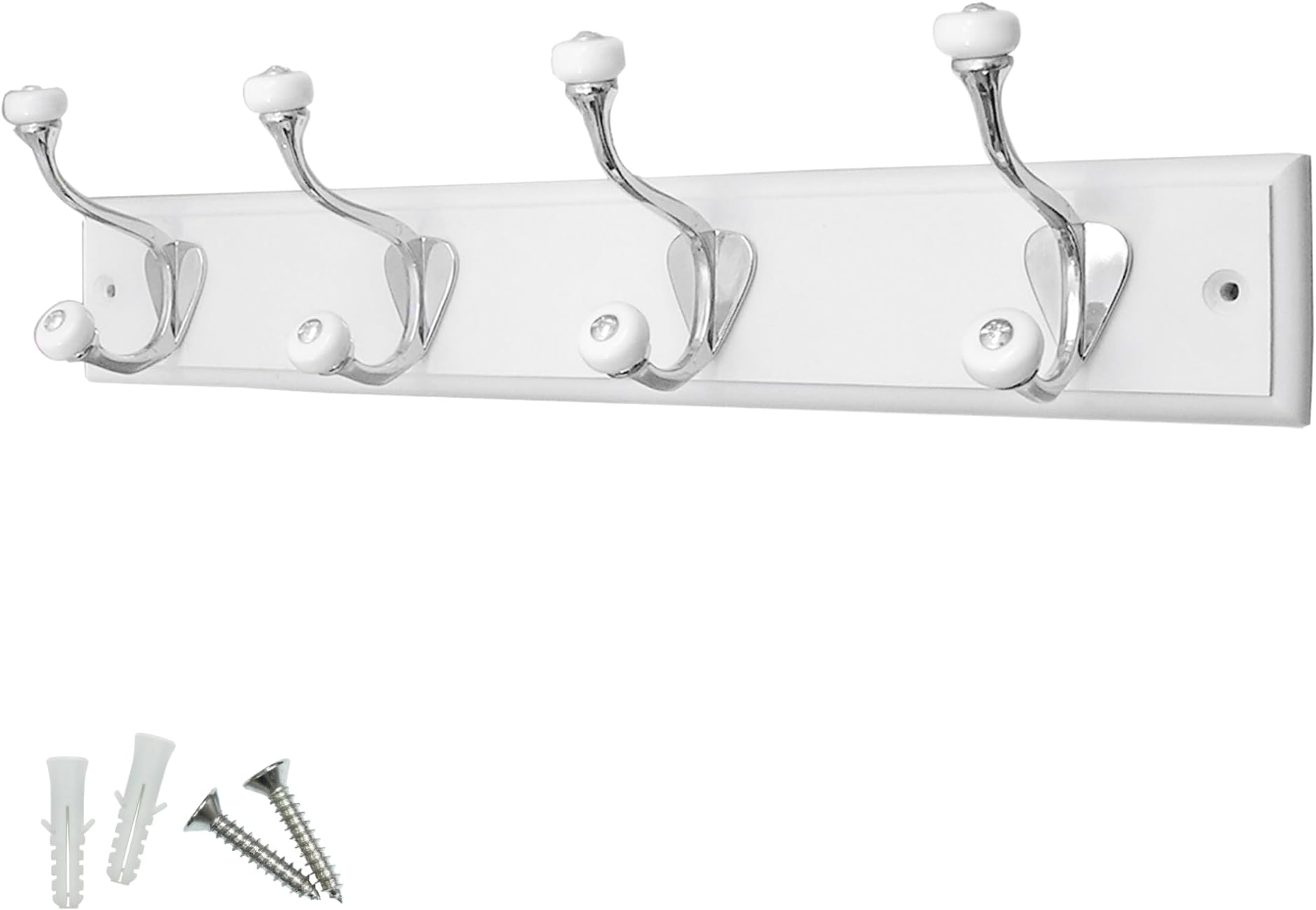 Keypak 4 Hook Wall-Mounted Coat Rack 45cm White Board, with Fixings