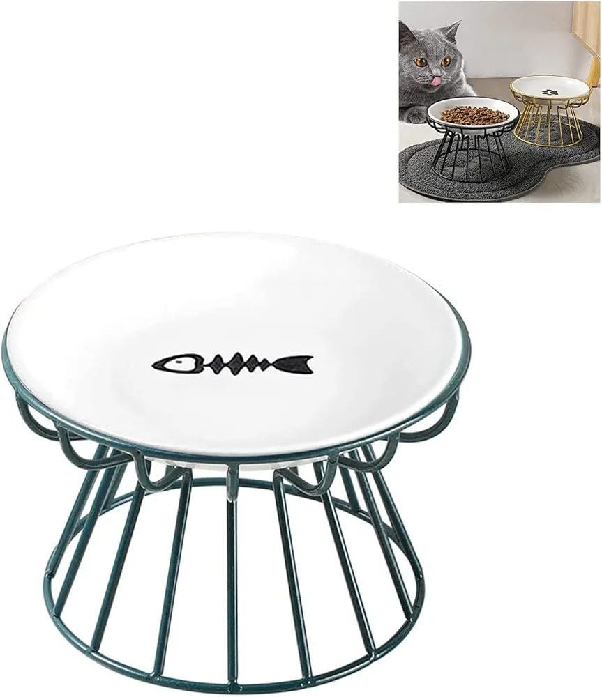 Ceramic Cat Bowl with Metal Stand, 1Pack Non Slip Elevated Cat Bowl Set Raised Whisker Friendly Shallow Dish for Cats and Small Dogs Anti Vomiting Pet Food or Water Feeding Station-image-36