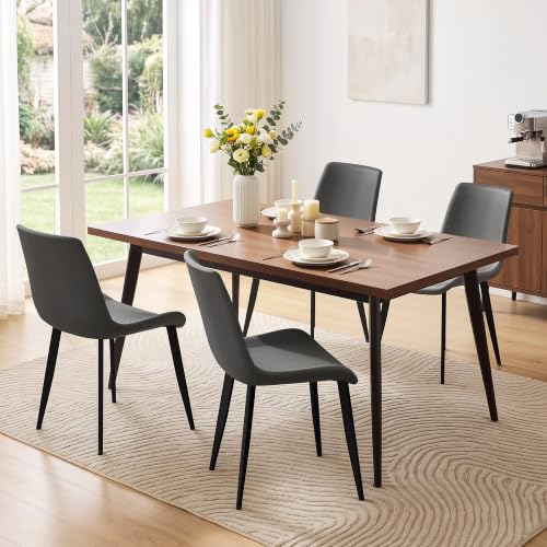 Image of Modern Dining Chairs Set of 4, PU Leather Dining Room Chairs, Upholstered Kitchen Chairs with Ergonomic Backrest & Sturdy Metal Legs, Perfect for Dining Room, Living Room, Grey