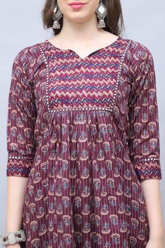 Image of Rajnandini Women's Cotton Blend Jaipuri Printed Kurta Set with Dupatta (JOPLST218-P Wine & Beige P)