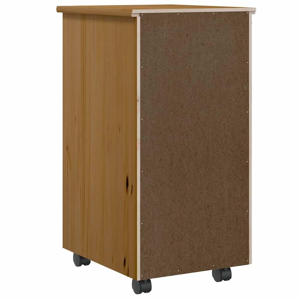 Rollschrank mit Schubladen Moss Honigbraun Massivholz Kiefer, Büroorganisation und Aufbewahrungslösung mit flexiblen Rollen und Griffmulden, vielseitiger Beistellschrank