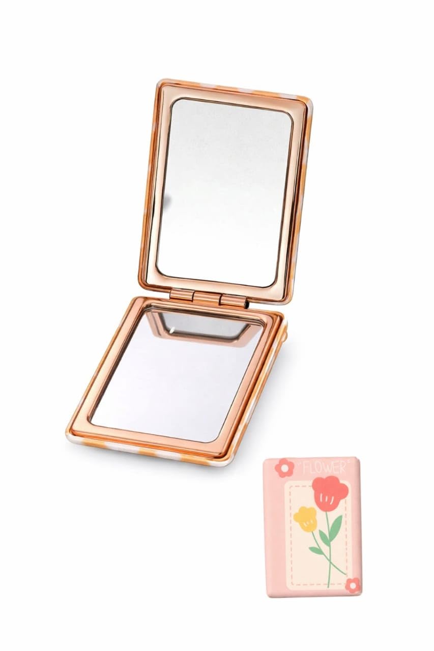 SREE AAI JI Compact Folding Mirror, Rose Gold, Double-Sided, Portable Travel Makeup Mirror-image-5