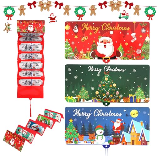 CHIHOLEN 3 Unidades de Regalos de Dinero de Navidad, Tarjeta 10 Compartimentos, Sobres de Dinero de Navidad para Dinero en Efectivo para Familia y Amigos