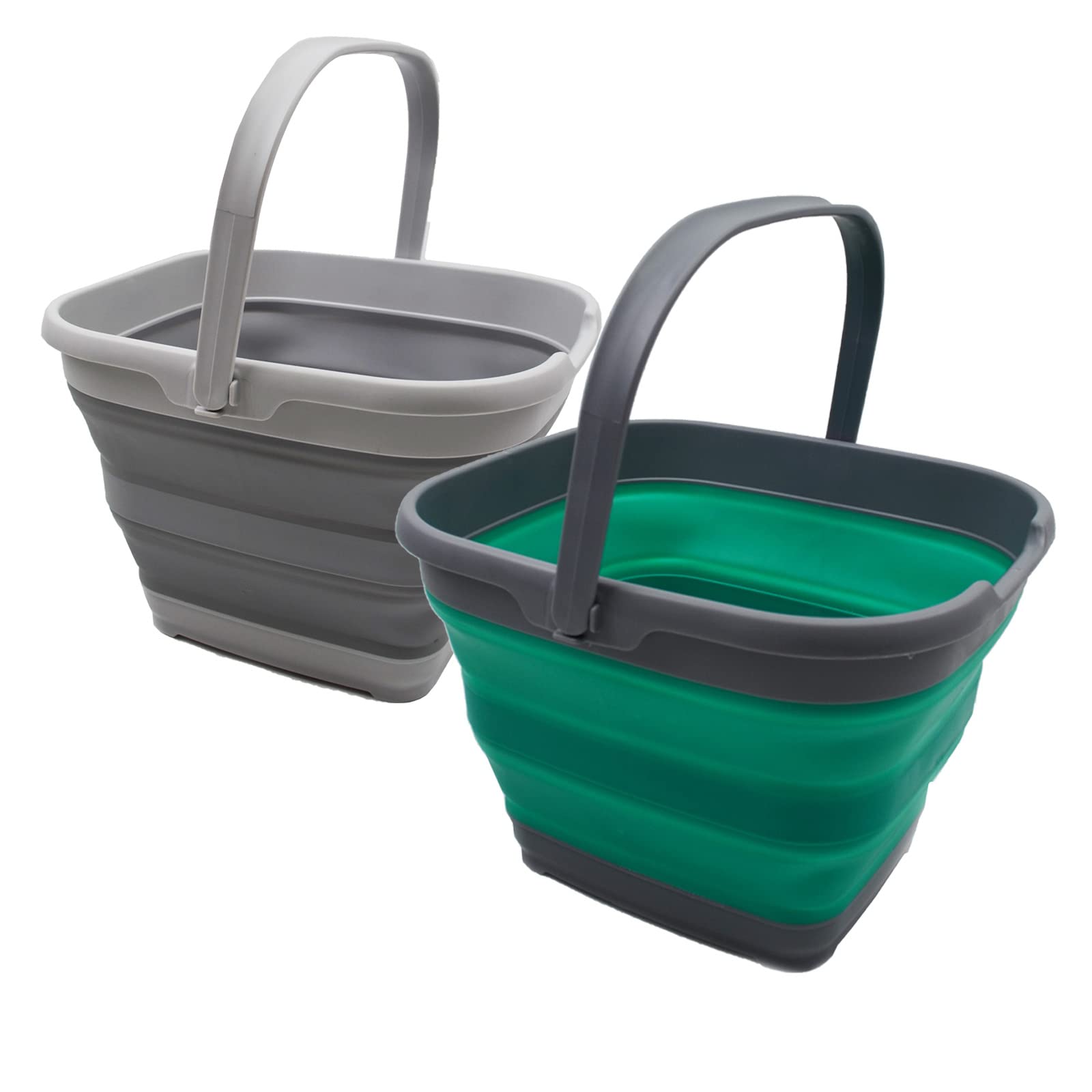 SAMMART 10L Collapsible Rectangular Handy Basket/Bucket (Grey + Bluish-Green, 2)