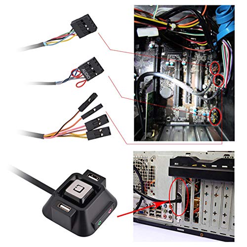 Desktop PC Switch, USB Port Power Reset with Audio and Microphone Port, 1.2m / 47.24inch, for Internet Cafes, Families, Company