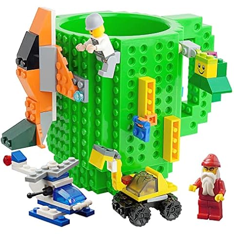 TMANGO Upgraded Build-on Bricks Mug with a Pack of Blocks, Creative DIY Building Blocks Coffee Mug, Novelty Puzzle Cup for Kids, Men or Women Xmas Birthday Gift(Green) Cover