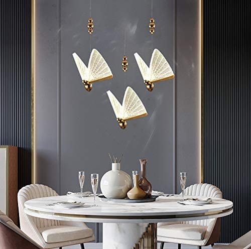 Image of blissbells 12 Watt LED Pendant Lamp Butterfly Bedside Hanging Pendant Ceiling Light- (Warm White + Natural White + Cold White), Gold Pack of 1