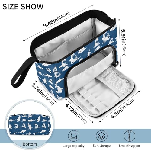 Image of Sharks Blue Print Pencil Case Pouch Big Capacity Pencil Bag Box Organizer Pen Case with Compartmens Stationery Organizer for Girls Boys Women School College Office