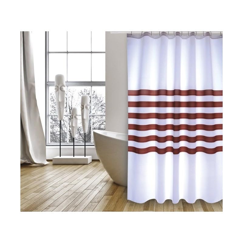 Rideau de douche pour éviter l'eau au sol blanc marron 180x200