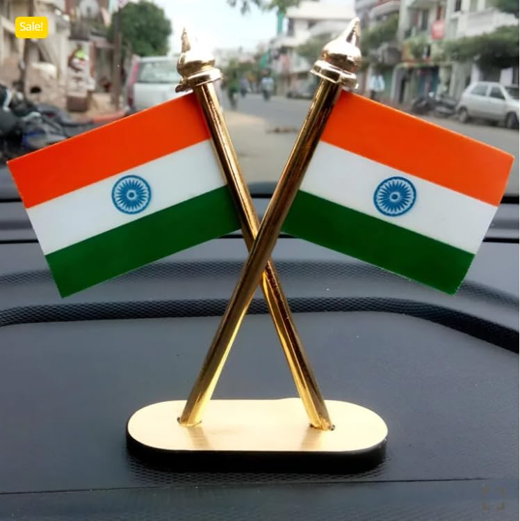 INDIA Double Sided Indian Flag Cross Design Dashboard Stand for Cars, Tables-image-46