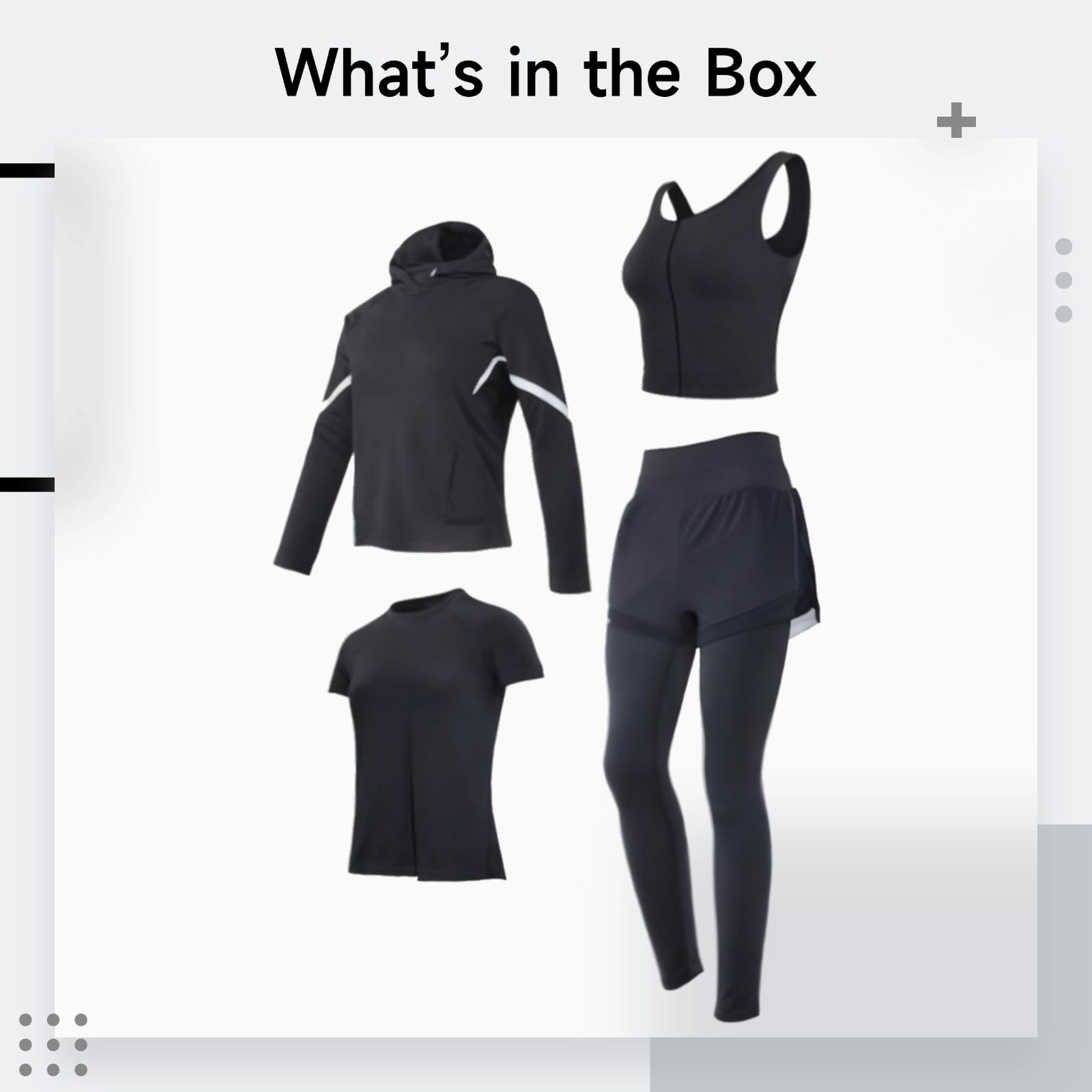 Set da donna per pilates e yoga, 4 pezzi Activewear con giacca, reggiseno top, pantaloncini e pantaloni, nero XL, adatto per 15,7 cm a 15,7 cm, 110-330