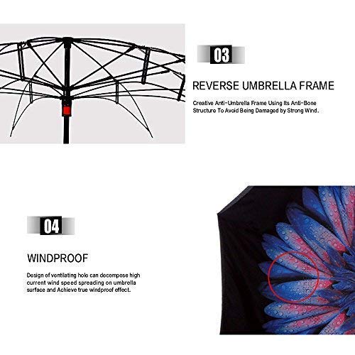 MRTLLOA Double Layer Inverted Umbrella with C-Shaped Handle, Anti-UV Waterproof Windproof Straight Umbrella for Car Rain Outdoor Use(Blue flowers) - Thumbnail 2