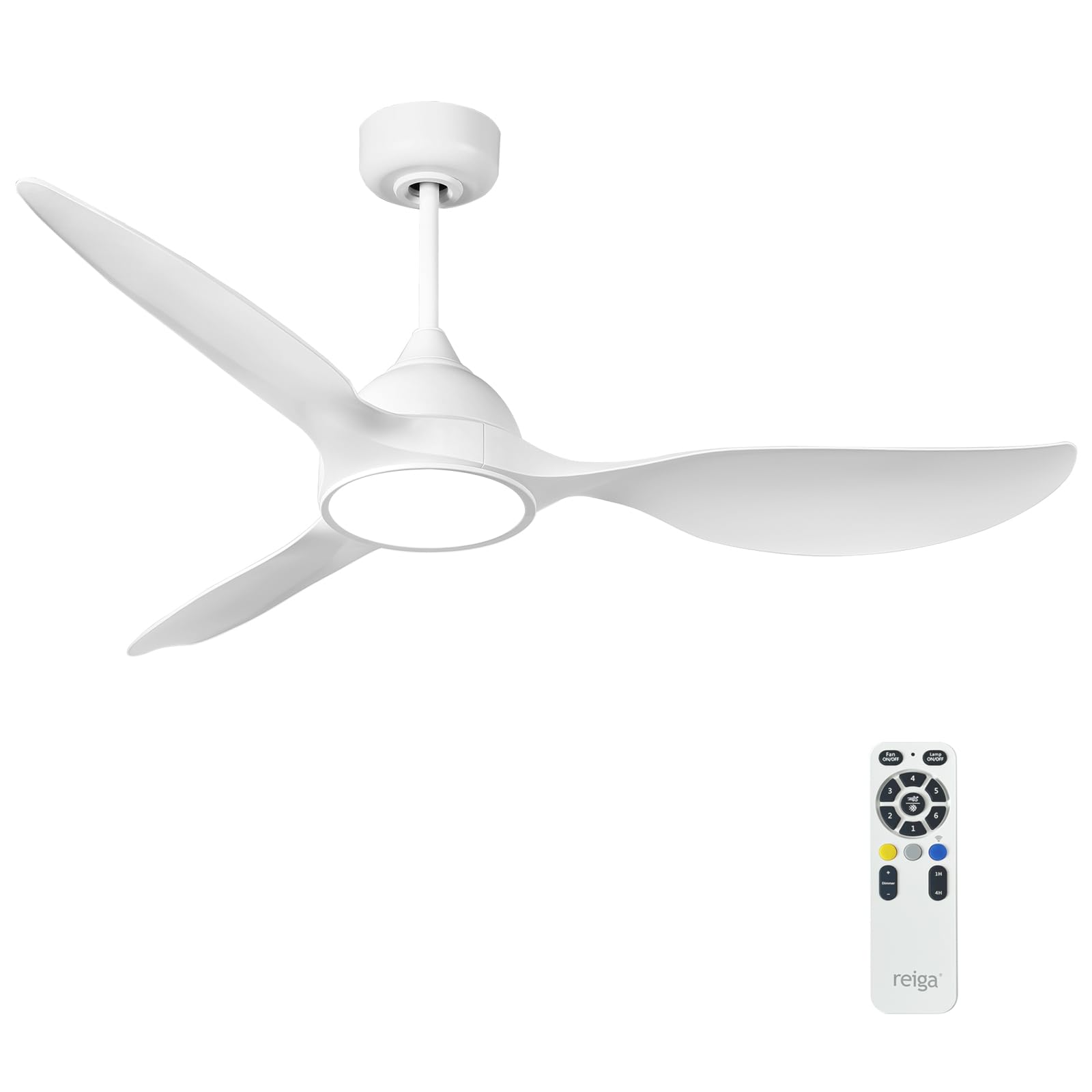 reiga Ventilador de Techo Blanco con Luz y Mando a Distancia 132 cm | Ventilador de Techo Silencioso 3 Aspas Interior, Motor DC Reversible para Dormitorio y Salón