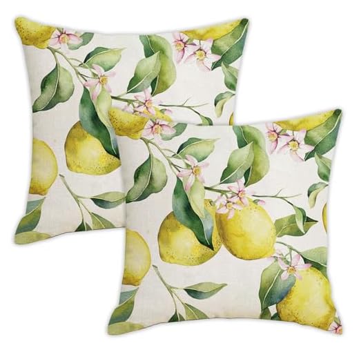 2 Fodere per Cuscini da Esterno Stampa di limone Impermeabili Fodere per Cuscini per Divano Esterno Giardino Adatte per Soggiorno Panca Decorazione da Terrazza (45 X 45 Cm)