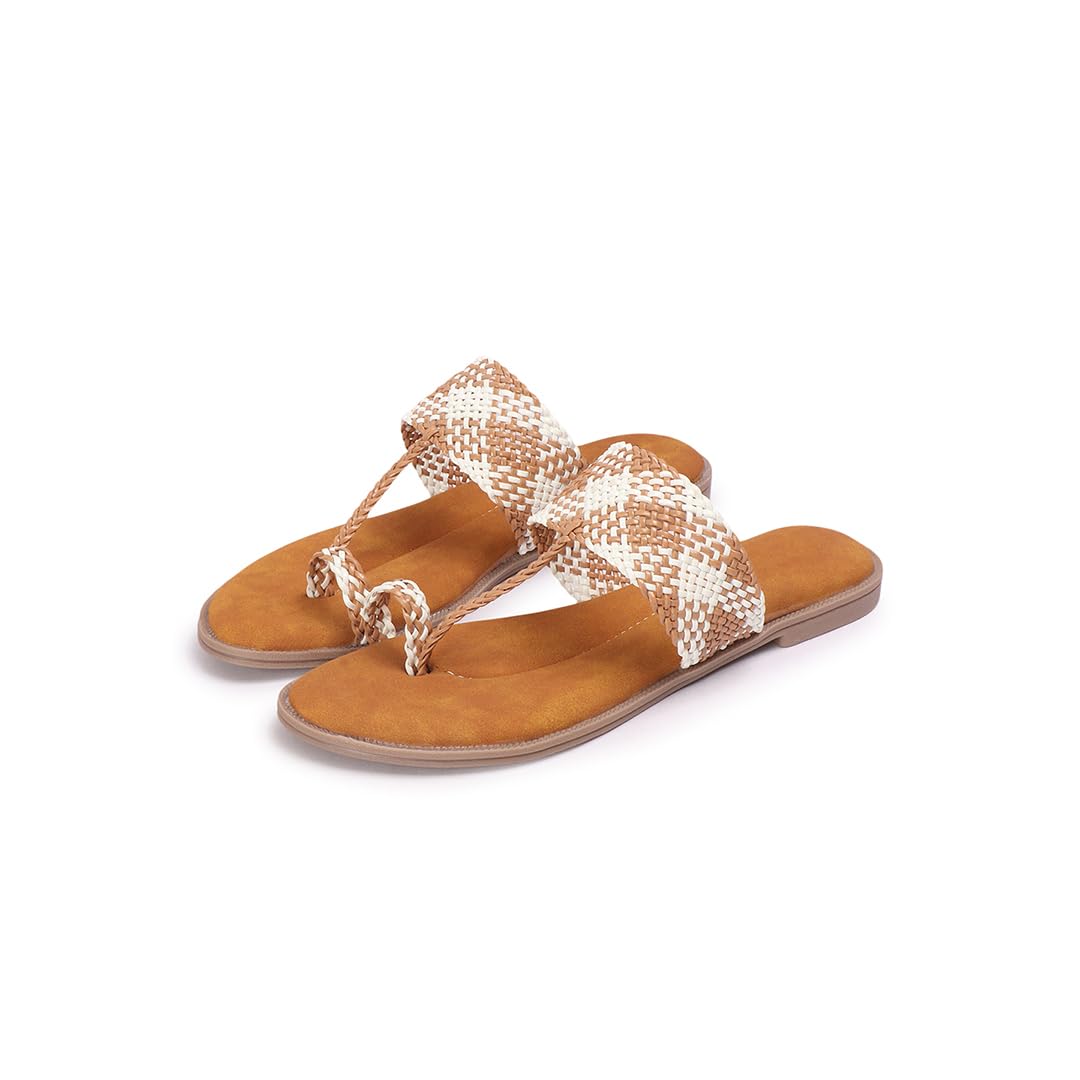 Women Synthetic Toe Ring Sandals Flat Slip On Thong Sandals Summer Beach Footwear Ethnic Boho Flats Ladies Stylish Open Toe Slippers-image-27