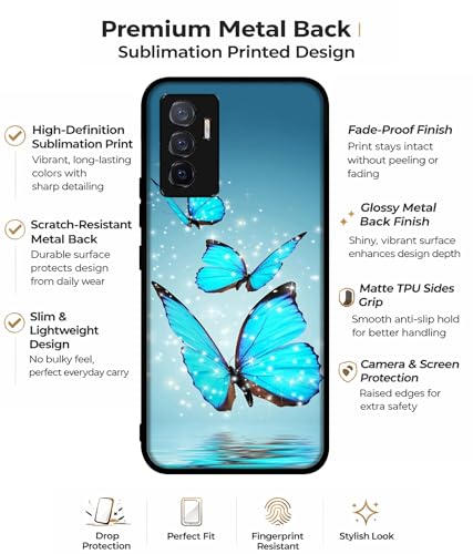 Image of Flying Butterflies Design Premium 2D Printed Metal Back Case Cover for Vivo V23E 5G / Y75 4G, Multicolor