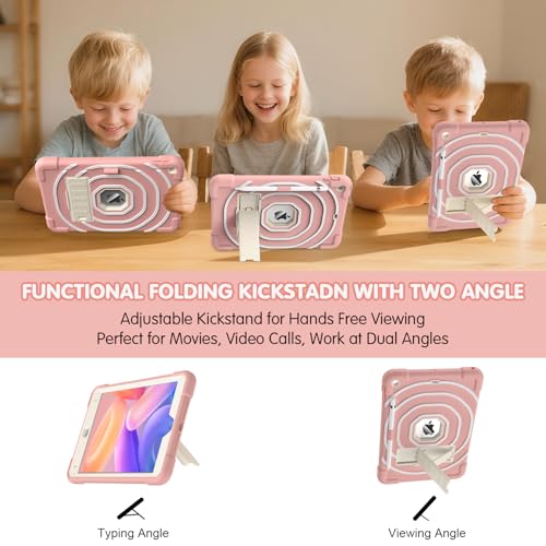 SIBEITU Kids Case for iPad 9th 8th 7th Generation (2021/2020/2019) with Pencil Holder & Kickstand, Slim Heavy Duty Rugged Shockproof Protective iPad 10.2 inch Case for Kids Girls Boys (Pink+White)