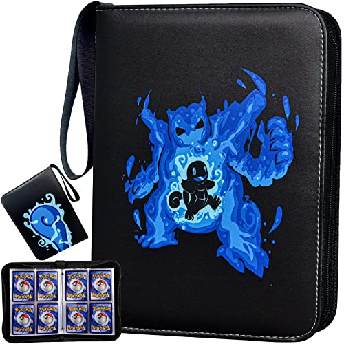 Card Binder for Pokemon Cards, CHELSOND 4-Pocket Portable Card Collector Album Holder Book Fits 400 Cards with 50 Removable Sleeves, Trading Card Binder Display Storage Carrying Case for TCG-Blue