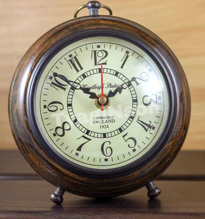 Vintage Antique Table Clock | Retro Decorative Desk Clock with Wooden Finish | Classic Round Analog Timepiece for Home, Office & Gift (Cambridge England 1924 Design)-image-47