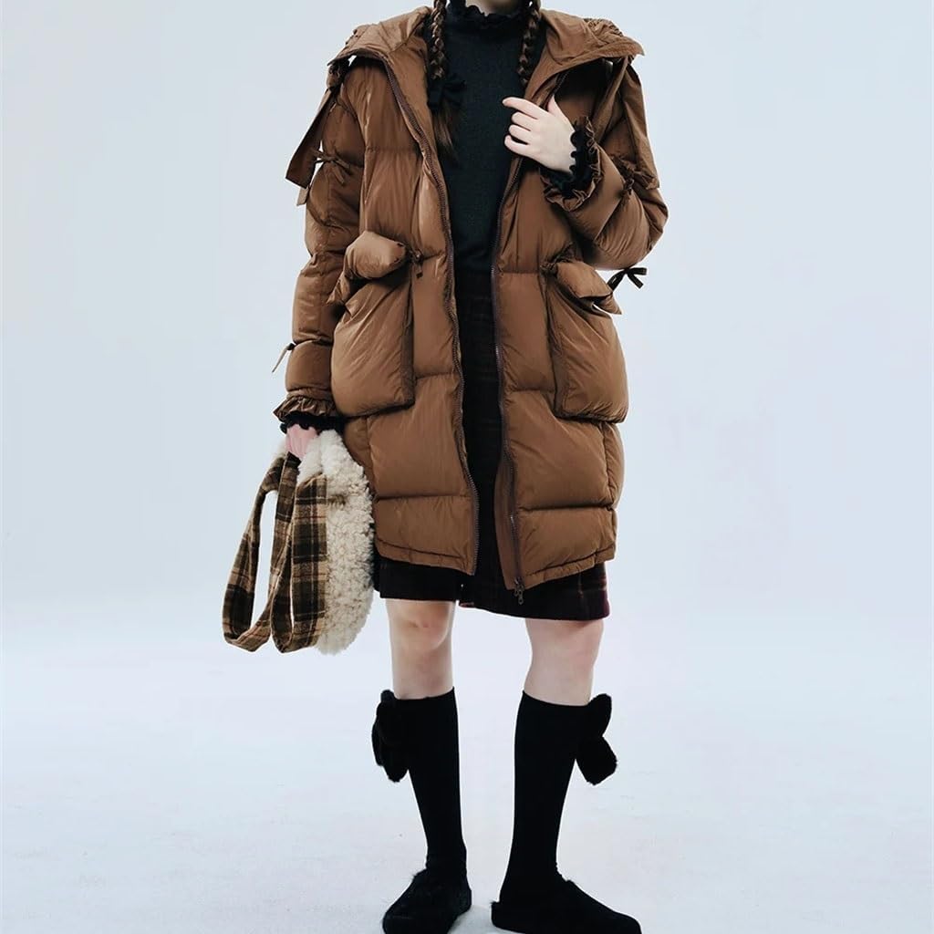 Winter Warm Hooded Long Down Jacket Women's Loose Cute and Elegant Mid-length Coat