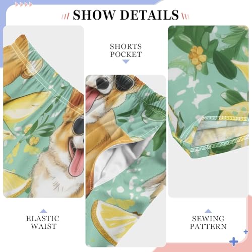 Corgi Dog Lemon Boys Long Pants Soft Trousers Elastic Waist Kids Lounge Bottoms with Pockets S-XL4