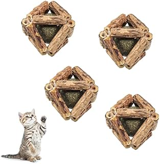 XINRUI 4pcs Catnip Ball for Cats, Cat Toys for Indoor Cats Natural Cat Mint Ball Interactive Wood Rolling Catnip Balls Cleaning Teeth and Mouth Cat Nip Toy for Cat Kittens Kitty