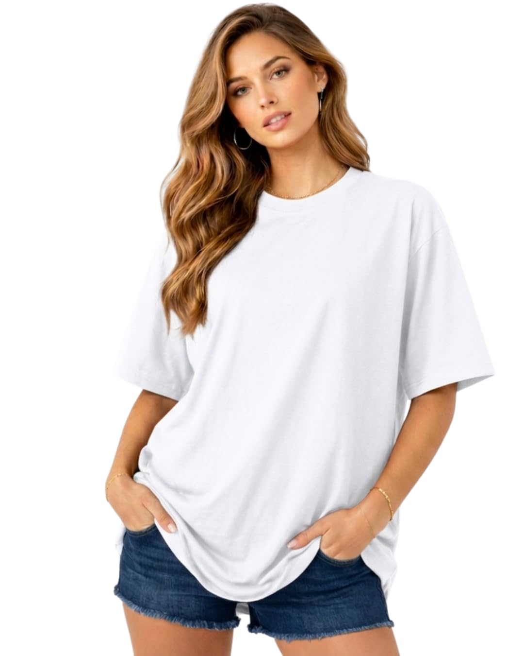 encliff Women Oversized T-Shirt – Baggy Fit Drop Shoulder Tee | Cotton Rich Fabric | Half Sleeve Round Neck | Casual Comfort Wear-picture-55