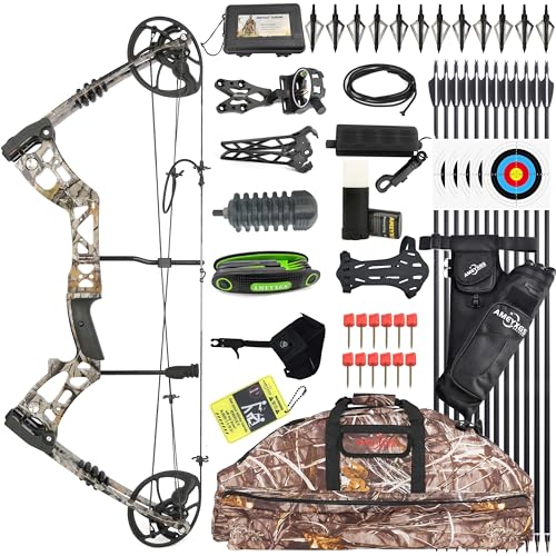 Poearcus Set arco compound per tiro con l'arco 30-70 libbre Arco e frecce da caccia per adulti Let-off: 75% Adatto per la caccia, la pesca con l'arco e il tiro a segno professionale (Mimetico)