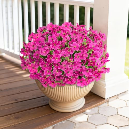 Image of Bassion 20 Bundles Artificial Violet Flowers for Outdoors, Fuchsia