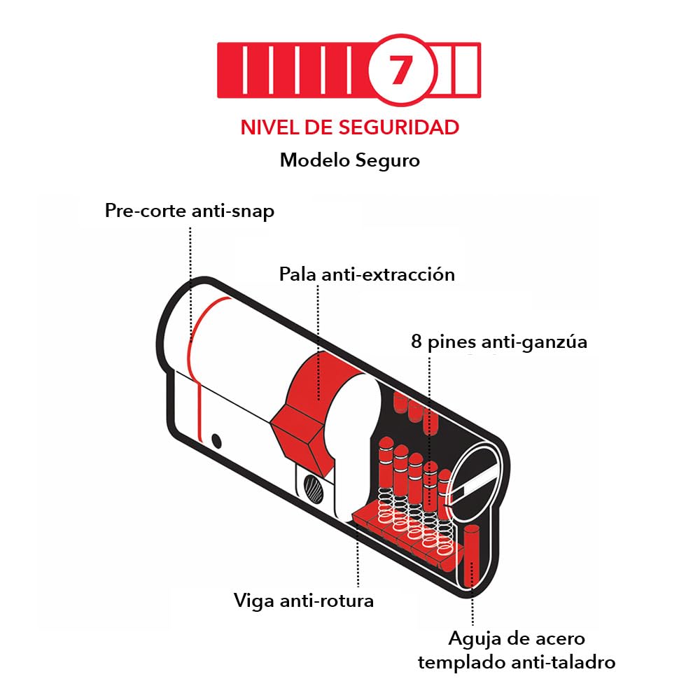THIRARD - Cilindro Trafic 12 Alta Seguridad - Pack de 2 - Níquel - Ø 30 x 30 mm - 8 Pasadores - Antiarranque, Antiperforación, Antiganzúa - 10 Llaves Planas Reversibles - Gris
