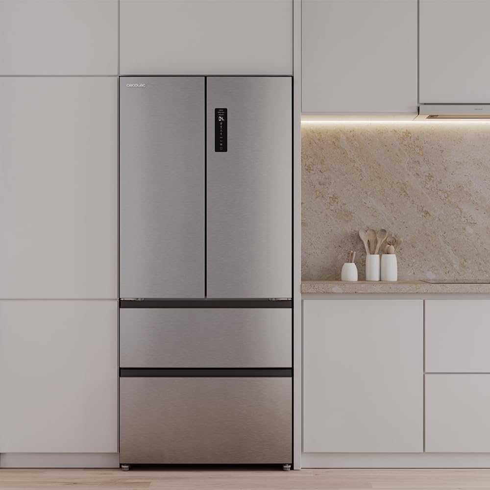 Cecotec Frigorífico Puerta Francesa de 4 Puertas Semi-Integrable Total No Frost Bolero CoolMarket F2D 458 SBI Inox E, 458 Litros, Alto 189 cm y 83 cm Ancho, MetalFlexCooling, Compresor Inverter