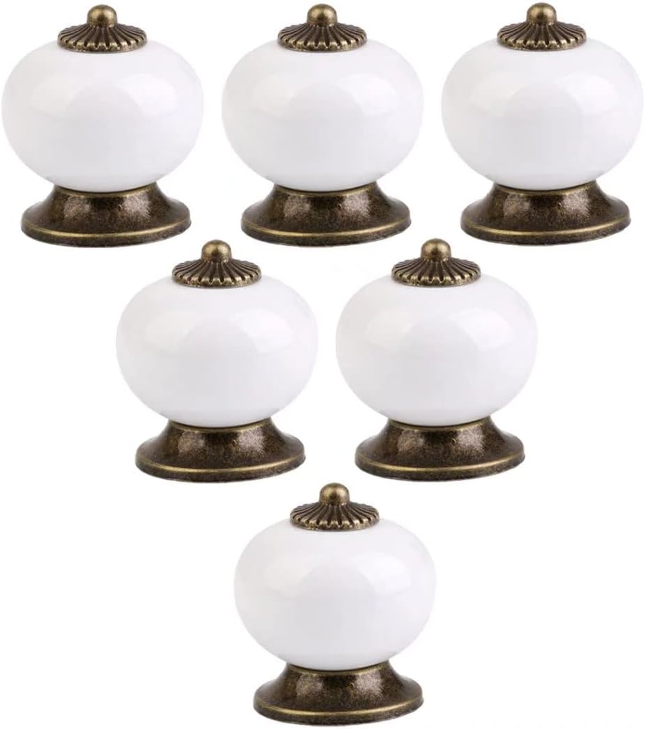 Vintage Ceramic Knobs, Multi-Colored Unique Decoratives,Elegant Drawers, Cupboard, Cabinet, Kitchen, Door Pulls and Handles - 6pcs, Red (Color : White)