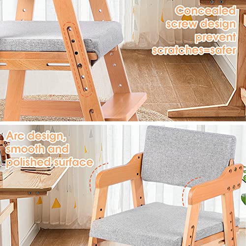 Ezebaby Hochstuhl, höhenverstellbarer Holzhochstuhl für kinder von 3 bis 12 Jahren Buchenholz Kinderstuhl, Lehrstuhl, Stabil & Sicher bis 90 kg für Kinder und Erwachsener (Natur)
