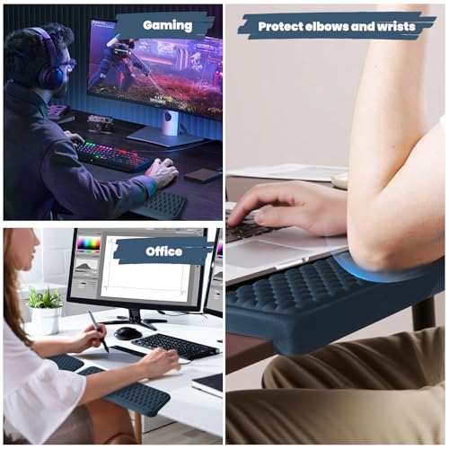 Image of Arm Rest for Desk, L-Shaped Memory Foam Elbow Pads with Non-Slip Base, 2-Piece Ergonomic Desk Edge Cushion & Wrist Rest for Computer Keyboard, Office and Home Use (Blue)