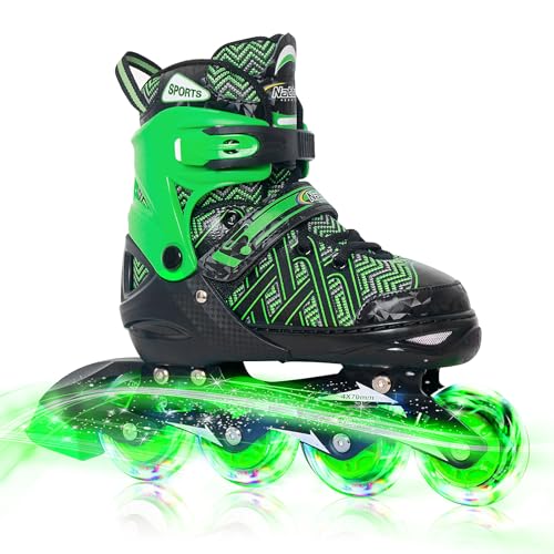 Nattork verstellbare Inlineskates für kleine Kinder Jungen mit leuchtenden Rädern - Grünes Kind...