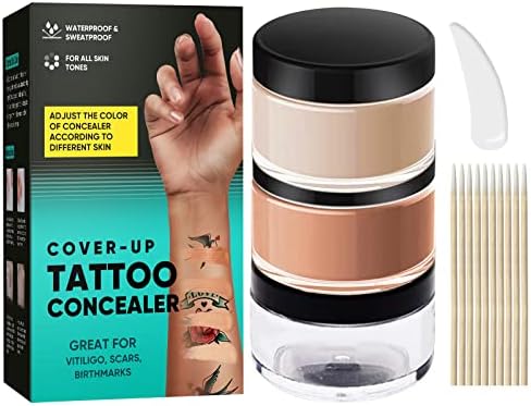 Tattoo Cover Up, Waterproof Strong Concealing Power Tattoo Concealer, Covering Scars Tattoos and Evensing Skin Tone